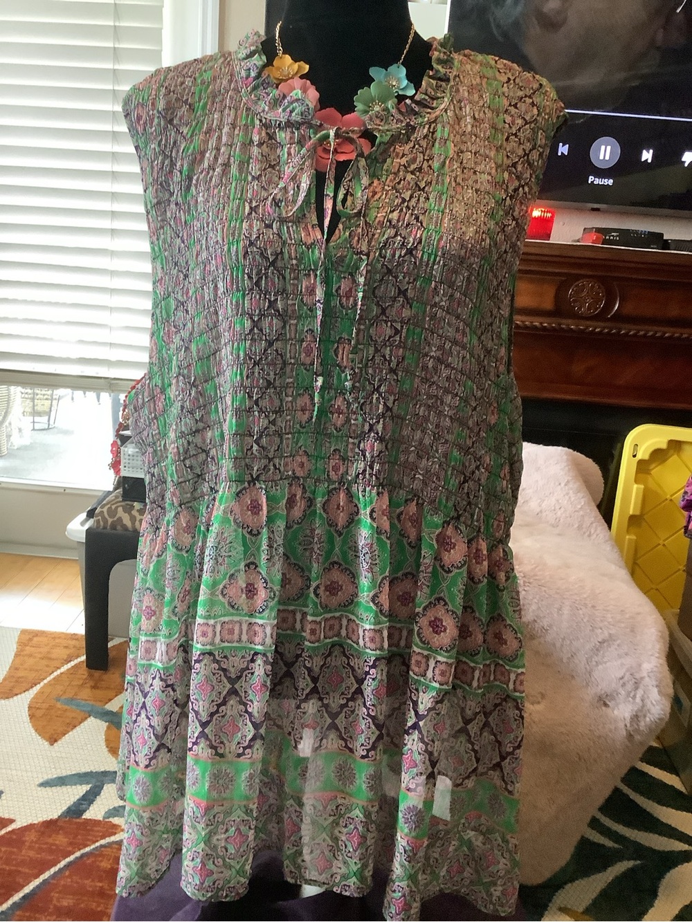 LOWEST 🌺 Rose & Olive 3X BOHO PEASANT SMOCKED BODICE GAUZE TOP - Picture 8 of 13